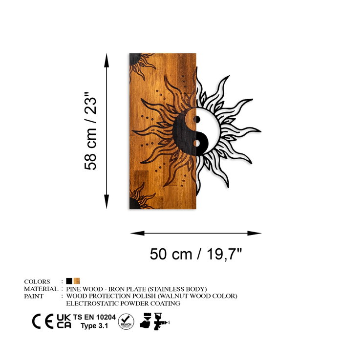 Wallity Yin Yang Escultura de Pared en Madera y Metal